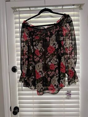 INC International Concepts Black Floral Off-Shoulder Blouse